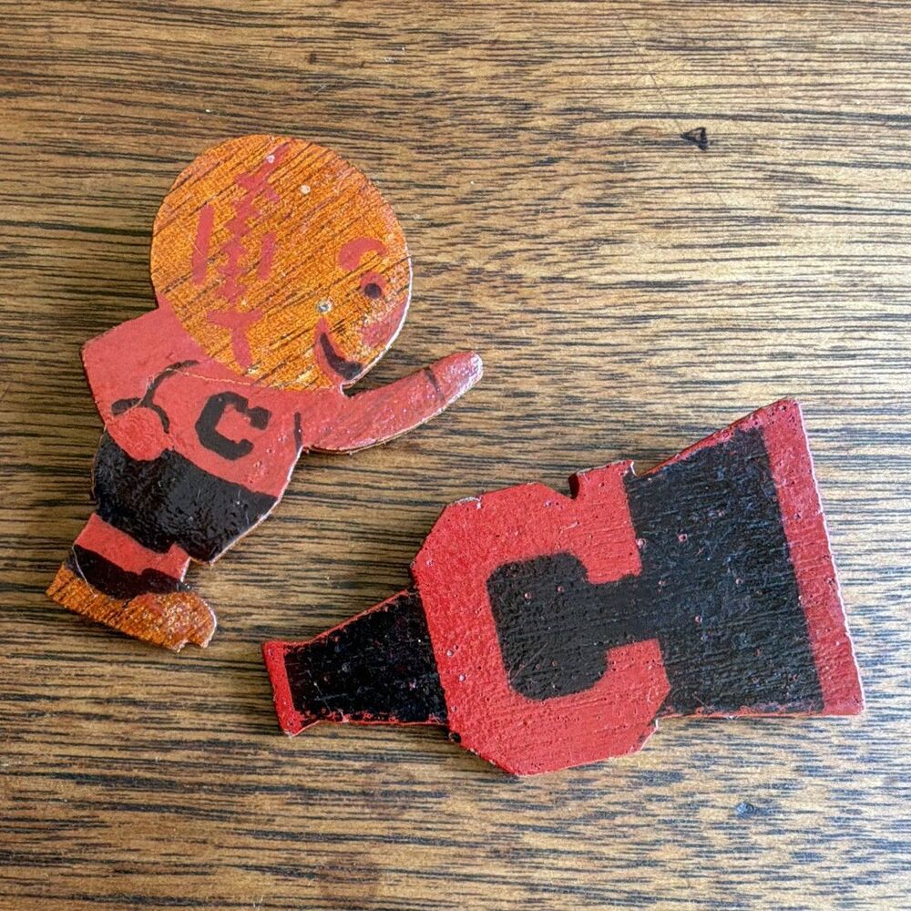 Vintage sports-hand painted Wooden baseball and megaphone Pins- lot of two. 2-3”